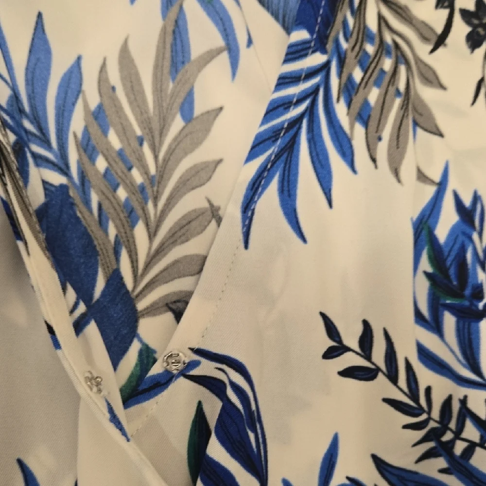 41 Hawthorn Blue and White Leaf Print Dress - Picture 10 of 14